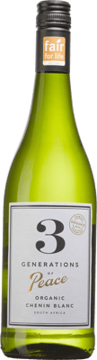 En lättare glasflaska med 3 Generations of Peace Organic Chenin Blanc 2021, ett vitt vin från Western Cape i Sydafrika