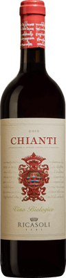 En flaska med Chianti del Barone Ricasoli 2020, ett rött vin från Toscana i Italien