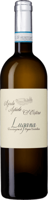 En glasflaska med Zenato St Cristina Lugana 2022, ett vitt vin från Venetien i Italien