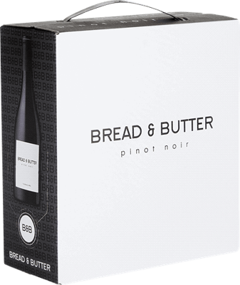 En box med Bread & Butter Pinot Noir, ett rött vin från Kalifornien i USA
