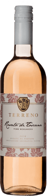 En glasflaska med Terreno Rosato di Toscana 2020, ett rosévin från Toscana i Italien