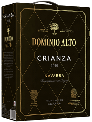 En box med Dominio Alto Navarra Crianza 2019, ett rött vin från Navarra i Spanien