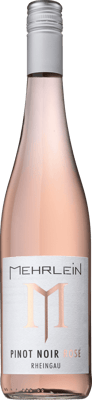 En lättare glasflaska med Mehrlein Pinot Noir Rosé Trocken 2021, ett rosévin från Rheingau i Tyskland