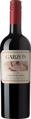 En lättare glasflaska med Garzón Tannat de Corte , ett rött vin från Maldonado i Uruguay