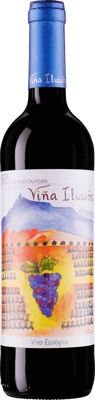 En glasflaska med Viña Ilusión Rioja, ett rött vin från Rioja i Spanien
