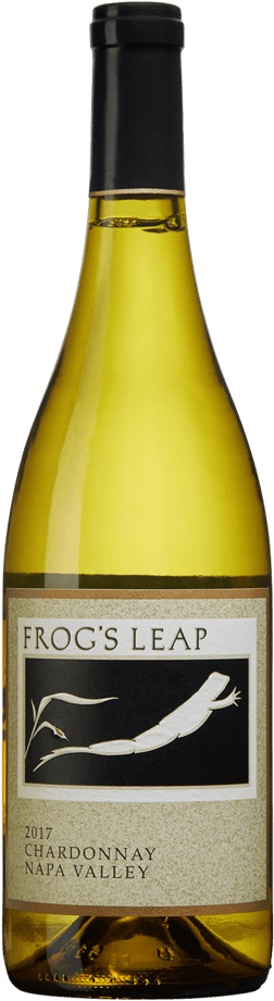 En glasflaska med Frog’s Leap Chardonnay, ett vitt vin från Kalifornien i USA