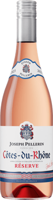 En lättare glasflaska med Côtes-du-Rhône Reserve Rosé, en rosévin från Rhonedalen i Frankrike