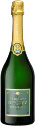 En glasflaska med Deutz Brut Classic, ett champagne från Champagne i Frankrike