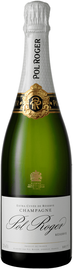 En glasflaska med Pol Roger Brut Réserve, ett champagne från Champagne i Frankrike
