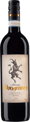 En flaska med Wongraven Alleanza Piemonte Rosso 2019, ett rött vin från Piemonte i Italien