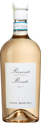 En glasflaska med Enzo Bartoli Rosato 2021, ett rosévin från Piemonte i Italien