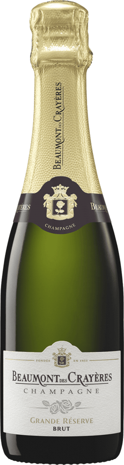 En glasflaska med Beaumont de Crayères Grande Réserve Brut, ett champagne från Champagne i Frankrike