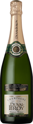 En glasflaska med Duval-Leroy Brut Organic NV, ett champagne från Champagne i Frankrike