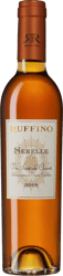 En glasflaska med Ruffino Vinsanto Serelle, ett vitt vin från Toscana i Italien