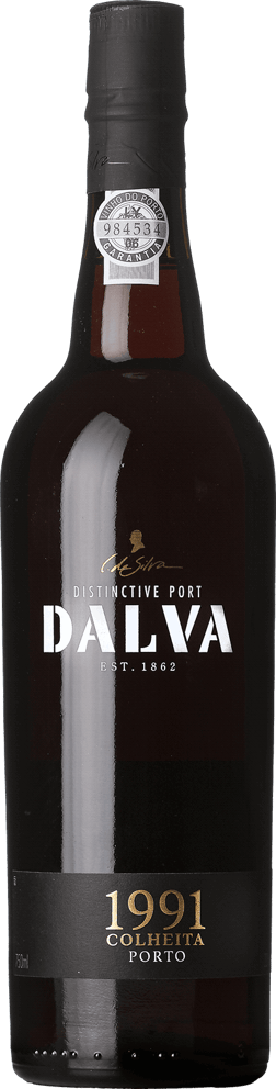 En glasflaska med Granvinhos Colheita Dalva Porto 1991, ett starkvin från Douro i Portugal