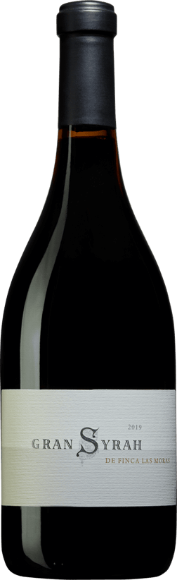 En glasflaska med Las Moras Gran Syrah 2020, ett rött vin från Cuyo i Argentina