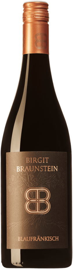 En glasflaska med Birgit Braunstein Blaufränkisch Heide 2021, ett rött vin från Burgenland i Österrike
