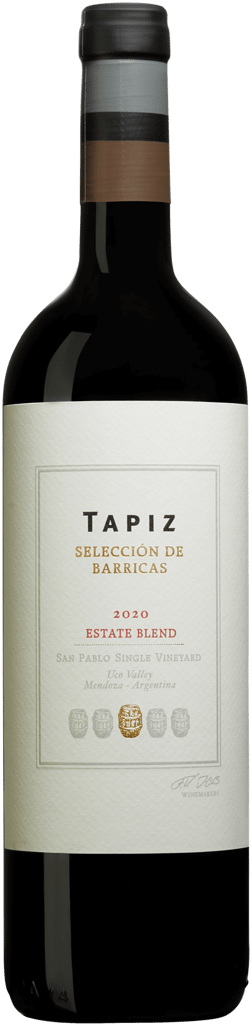 En glasflaska med Tapiz Seleccion de Barricas 2020, ett rött vin från Cuyo i Argentina