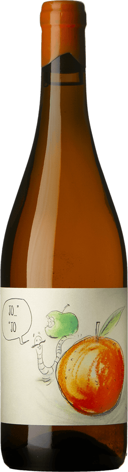En glasflaska med Fio JOJO Orange 2022, ett vitt vin från Mosel i Tyskland
