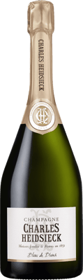 En glasflaska med Charles Heidsieck Blanc de Blancs Brut , ett champagne från Champagne i Frankrike