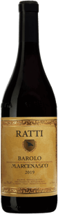 En flaska med Ratti Barolo Marcenasco 2019, ett rött vin från Piemonte i Italien