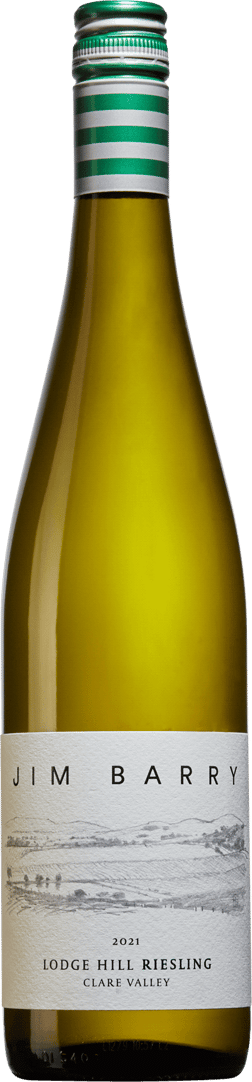 En glasflaska med Jim Barry Lodge Hill Riesling 2023, ett vitt vin från South Australia i Australien