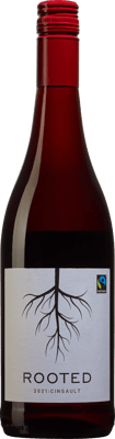 En lättare glasflaska med Rooted Cinsault 2021, ett rött vin från Western Cape i Sydafrika