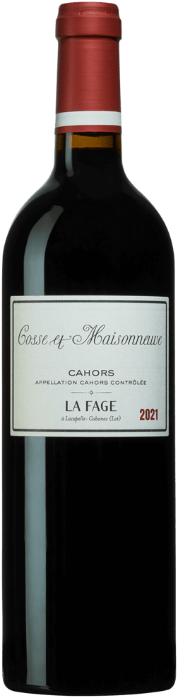 En glasflaska med Cosse & Maisonneuve La Fage 2021, ett rött vin från Frankrike sydväst i Frankrike