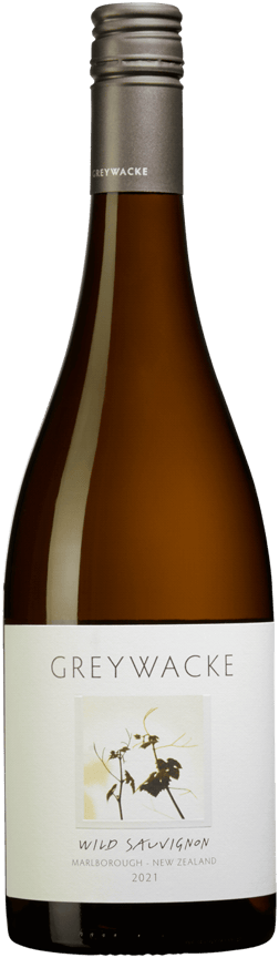 En glasflaska med Greywacke Wild Sauvignon 2021, ett vitt vin från Marlborough i Nya Zeeland