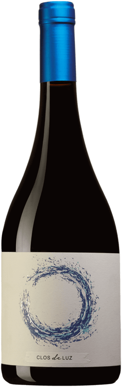 En glasflaska med Clos de Luz Azuda Syrah 2021, ett rött vin från Valle Central i Chile