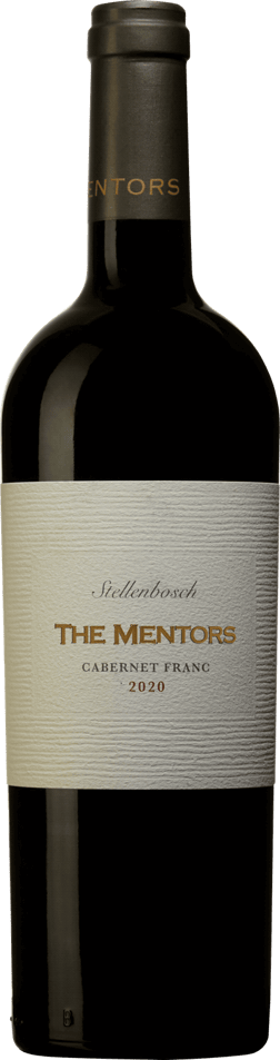 En glasflaska med The Mentors Cabernet Franc 2021, ett rött vin från Western Cape i Sydafrika