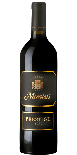 En glasflaska med Alain Brumont Château Montus Prestige 2020, ett rött vin från Frankrike sydväst i Frankrike