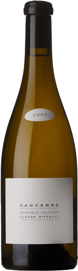 En glasflaska med Claude Riffault Sancerre Mosaïque Calcaire 2022, ett vitt vin från Loiredalen i Frankrike