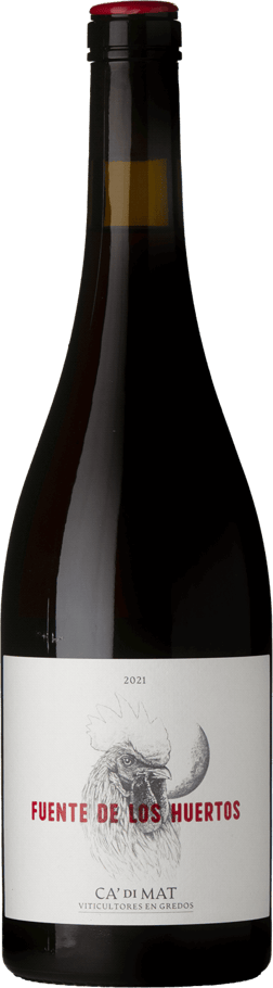 En glasflaska med Bodega Ca´di Mat Fuente de Los Huertos 2021, ett rött vin från Madrid i Spanien