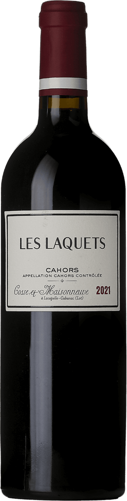 En glasflaska med Domaine Cosse & Maisonneuve Les Laquets 2021, ett rött vin från Frankrike sydväst i Frankrike