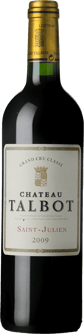 En flaska med Château Talbot 2009, ett rött vin från Bordeaux i Frankrike