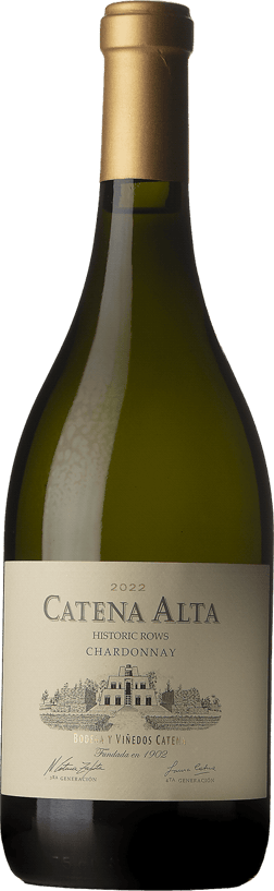 En glasflaska med Bodega Catena Zapata Catena Alta Chardonnay 2022, ett vitt vin från Cuyo i Argentina