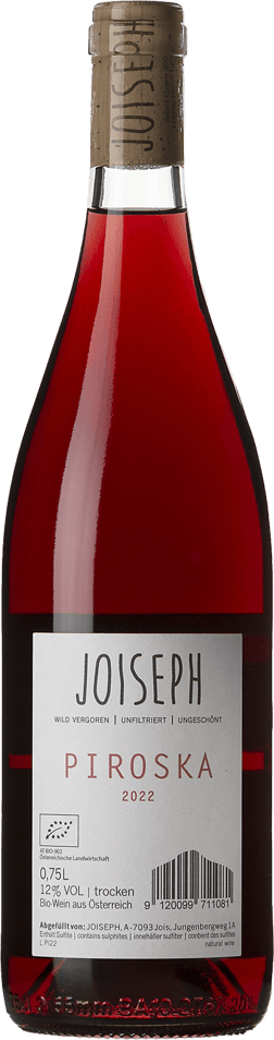 En glasflaska med Joiseph Natur Weingut Piroska 2022, ett rött vin från Österrike