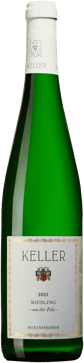 En flaska med Weingut Keller Riesling von der Fels 2021, ett vitt vin från Rheinhessen i Tyskland