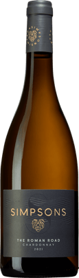 En glasflaska med Simpsons The Roman Road Chardonnay, ett vitt vin från England i Storbritannien