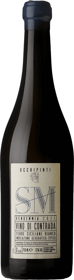 En flaska med Arianna Occhipinti SM Vino di Contrada 2021, ett vitt vin från Sicilien i Italien