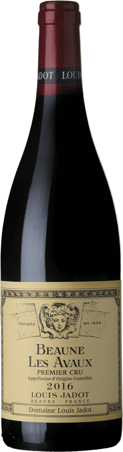 En flaska med Louise Jadot Beaune Premier Cru Les Avaux 2016, ett rött vin från Bourgogne i Frankrike