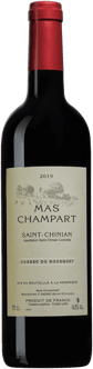 En flaska med Mas Champart Causse du Bousquet 2019, ett rött vin från Languedoc-Roussillon i Frankrike