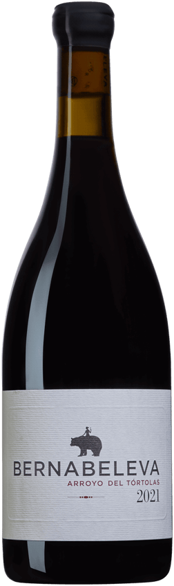 En glasflaska med Bernabeleva Arroyo del Tortolas 2021, ett rött vin från Madrid i Spanien