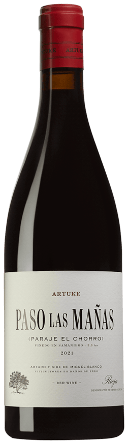 En glasflaska med Artuke Paso las Mañas 2021, ett rött vin från Rioja i Spanien
