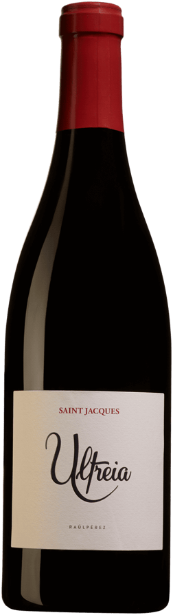 En glasflaska med Raúl Pérez Ultreia Saint Jacques 2021, ett rött vin från Kastilien-León i Spanien