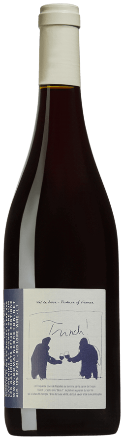 En glasflaska med Domaine Catherine et Pierre Breton Bourgeuil Trinch 2022, ett rött vin från Loiredalen i Frankrike