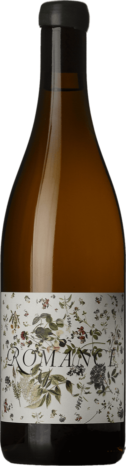 En glasflaska med Sandhi Romance Chardonnay 2021, ett vitt vin från Kalifornien i USA