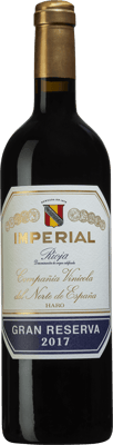 En glasflaska med Cune Imperial Gran Reserva 2017, ett rött vin från Rioja i Spanien