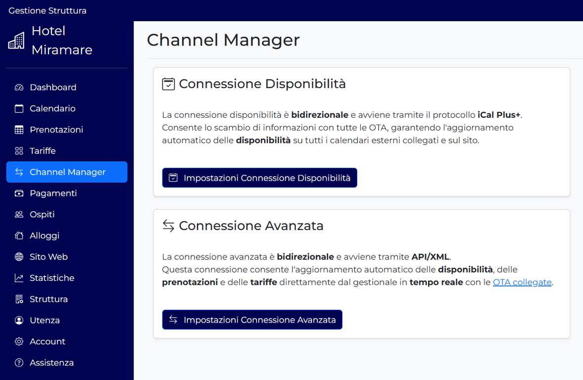 Schermata Channel Manager